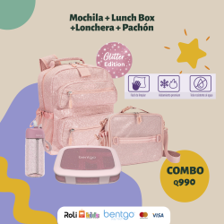 Combo Bentgo Kids Glitter: Mochila + Lunchbox + Lonchera + Pachón
